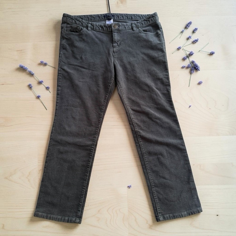 Lands End Charcoal Gray Corduroy Straight Leg Pants Womens 16P Fit 1 Classic